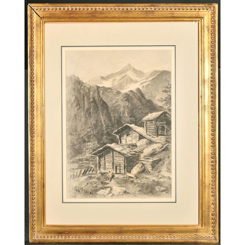 187 - 19th Century Swiss School. Study of a Chalet, Charcoal, 16