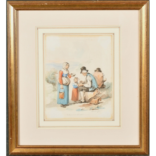 188 - F. Meli (19th Century) Italian. 'A Contadini - Farmer and Family', Watercolour, Signed and inscribed... 