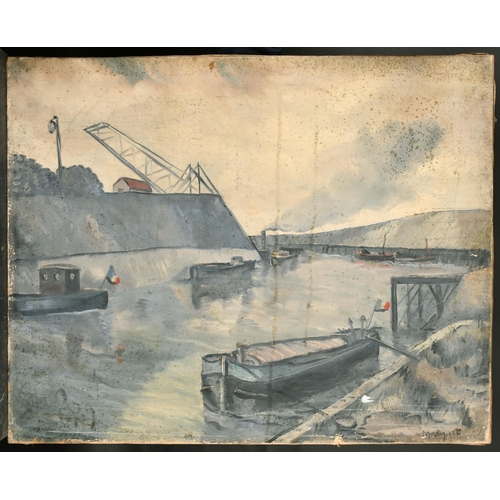 192 - Marquet (19th-20th Century) French. A Canal Scene with a Moored Barge in the foreground, Oil on canv... 