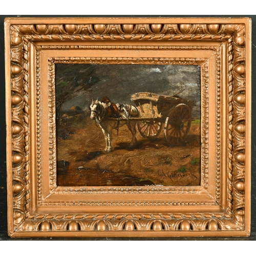 194 - Carl Kricheldorf (1863-1934) German. A Horse and Cart, Oil on panel, Signed, and signed verso, 6.75