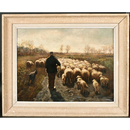 196 - Manner of Anton Mauve (1838-1888) Dutch. A Shepherd and Flock, Oil on Canvas, bears a Signature, 18