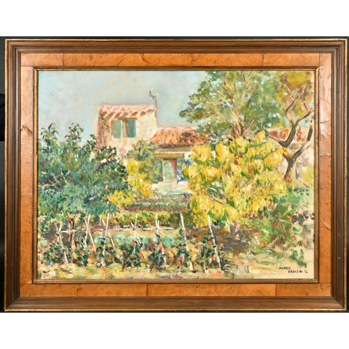 197 - Marco Bronzini (20th Century) European. A Garden Scene, Oil on board, Signed and dated '74, 21.5