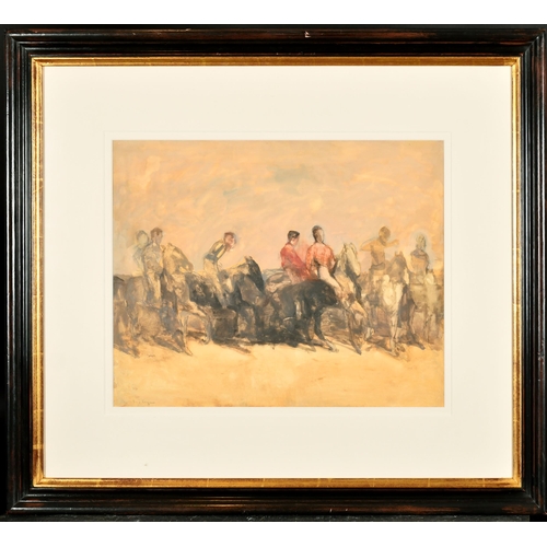 211 - Antoine de la Boulaye (1951-    ) French. Figures on Horses, Oil and pencil on paper, Signed, 13.75