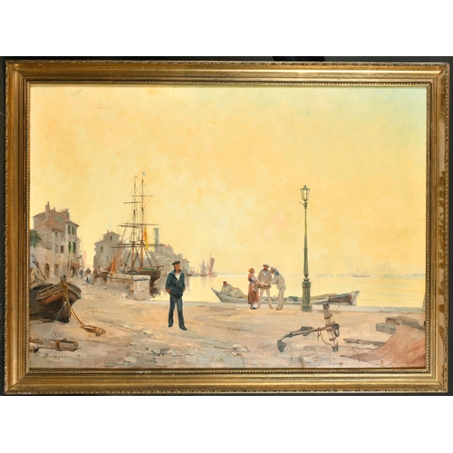 212 - Paul Bistagne (1850-1886) French. A Port Scene with Figures, Oil on canvas, Signed and dated '78, 24... 