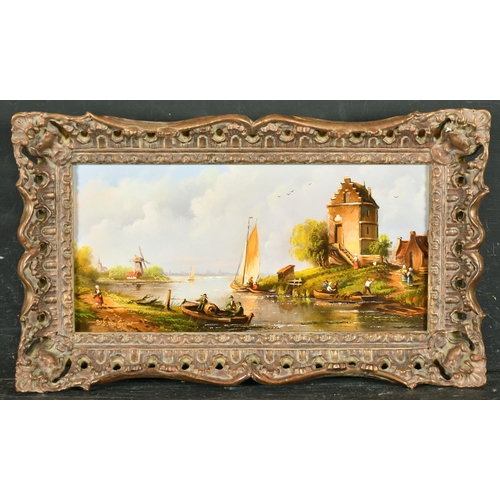 227 - W. E van Groot (1920-?) Hungarian. A Set of Four Dutch Canal Scenes with Figures in Boats, Oil on pa... 