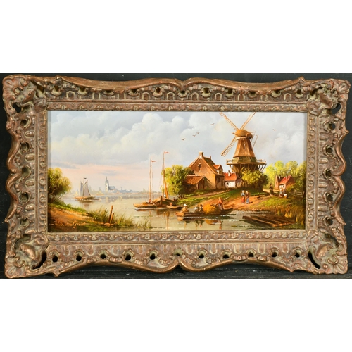 227 - W. E van Groot (1920-?) Hungarian. A Set of Four Dutch Canal Scenes with Figures in Boats, Oil on pa... 