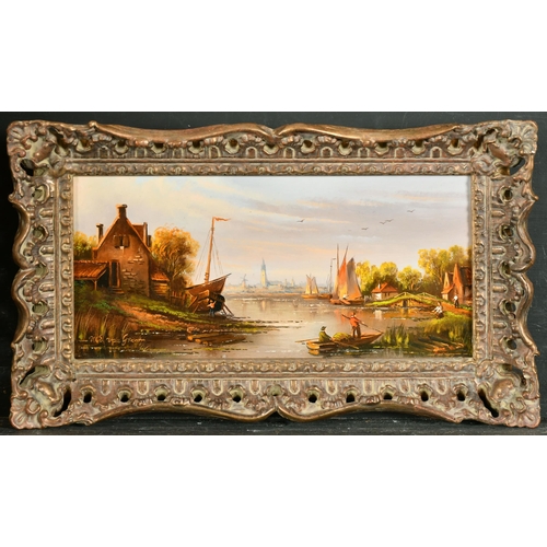 227 - W. E van Groot (1920-?) Hungarian. A Set of Four Dutch Canal Scenes with Figures in Boats, Oil on pa... 