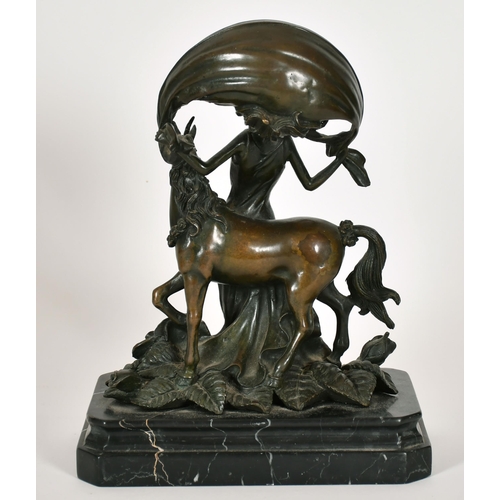 229 - 20th Century English School. Study of a Lady and a Unicorn, Bronze on a marble base, Overall: height... 