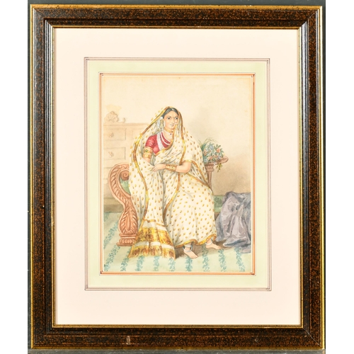 234 - 19th Century Anglo-Indian School. Portrait of a Lady in National Costume, Watercolour, Inscribed on ... 