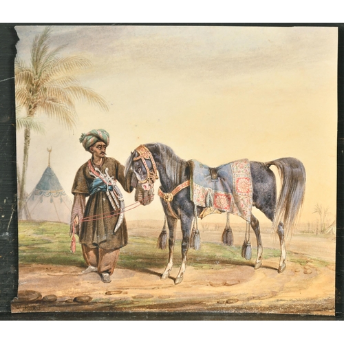 237 - Noel-Dieudonne Finart (1797-1852) French. A Turkish man with Arabian Horse, Watercolour, Signed, Unf... 