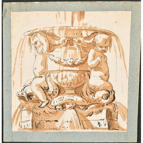 24 - 18th Century Italian School. Study of a Fountain with Cherubs, Watercolour and ink, Unframed 7