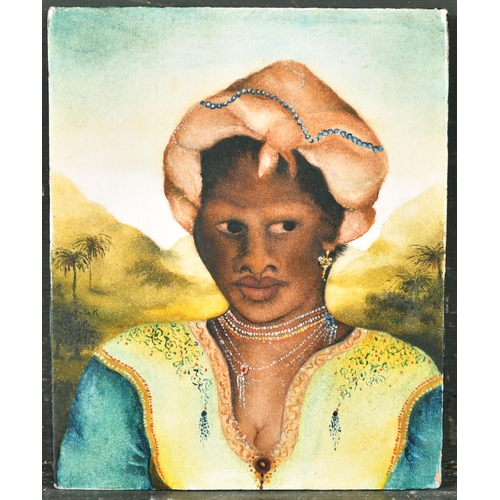 240 - Late 20th Century Caribbean School. Half Length Study of a Lady, Oil on panel, Signed with initials ... 