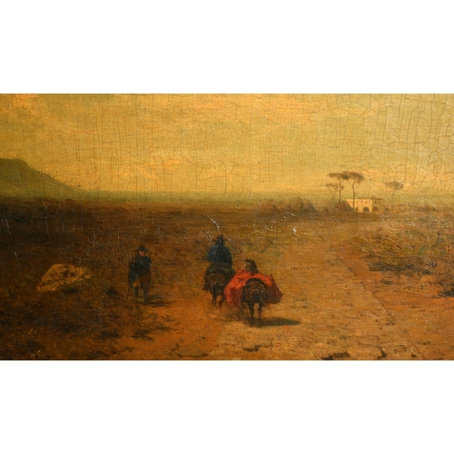 245 - 19th Century South American School. Mexican Figures on a Track, Oil on canvas, Indistinctly signed, ... 