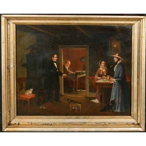 252 - Early 19th Century American School. An Interior Scene with Figures, Oil on canvas, 13