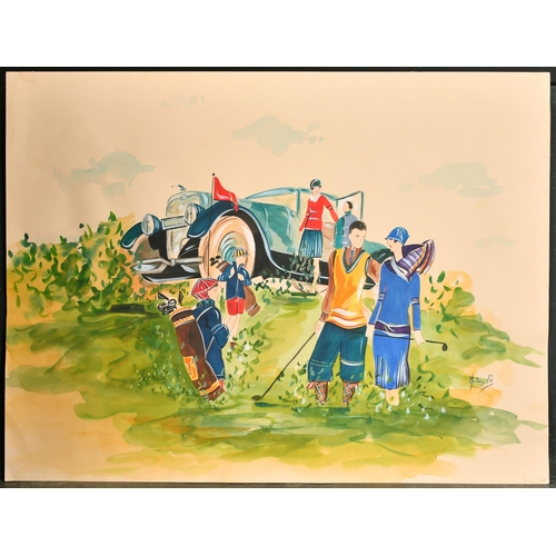 271 - F. Martini (20th Century) European. Ladies Playing Golf, Watercolour, Signed, Unframed 15.75