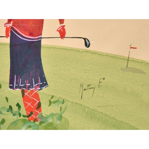 271 - F. Martini (20th Century) European. Ladies Playing Golf, Watercolour, Signed, Unframed 15.75