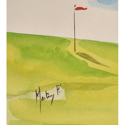 271 - F. Martini (20th Century) European. Ladies Playing Golf, Watercolour, Signed, Unframed 15.75