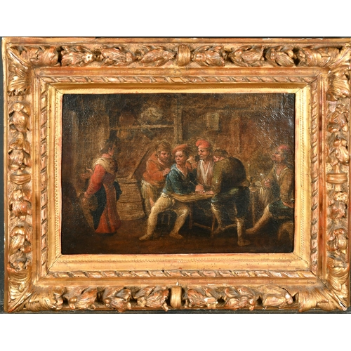 31 - Late 18th Century Dutch School. Figures in a Tavern, Oil on canvas, in a carved giltwood frame, 11.5... 