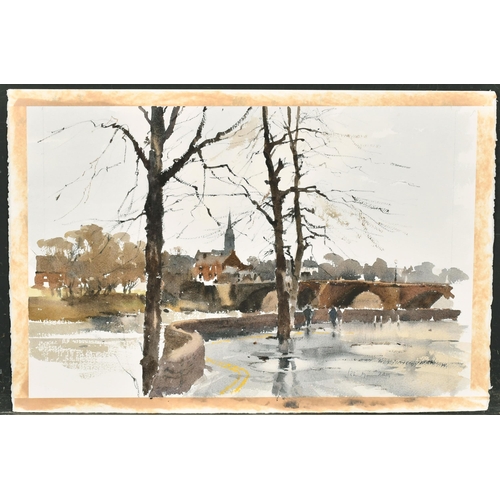 374 - John Yardley (1933-    ) British. A River Scene in Chester, Watercolour, Signed in pencil, Unframed ... 