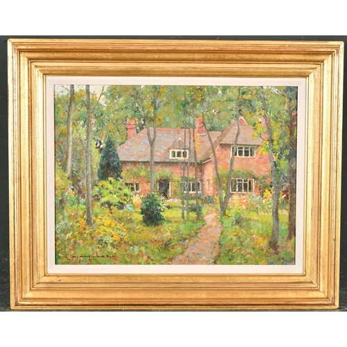 403 - Arthur Hayward (1889-1962) British. A Cottage in a Wooded Landscape, Oil on panel, Signed, 12