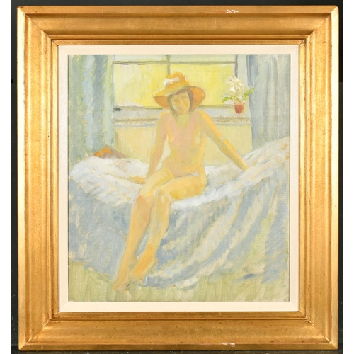 407 - Frederick Charles Thomas Bagust (1901-1985) British. A Naked Lady Seated on a Bed, Oil on canvas lai... 