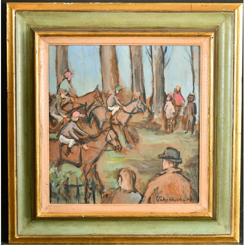 419 - Gladys MacCabe (1918-2018) Northern Irish. A Racing Scene, Oil on Panel, Signed, 12