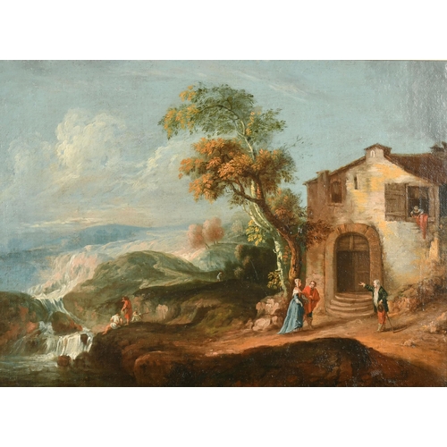 44 - Circle of Giuseppe Zais (1709-1784) Italian. A Classical Landscape with Figures by the Water's Edge,... 