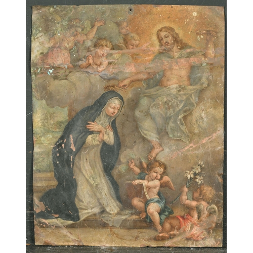 45 - Late 17th Century Italian School. St Catherine of Siena with Christ and Cherubs, Oil on copper, Unfr... 