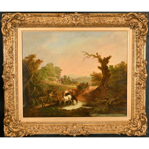 51 - 19th Century English School. Horses Watering in a River, Oil on canvas, 17