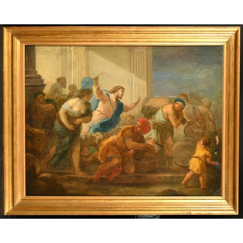 54 - Early 18th Century Italian School. Cleansing of the Temple, Oil on canvas, 23