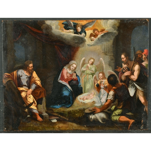 55 - 17th Century German School. Adoration of the Shepherds, Oil on copper, Unframed 10.25