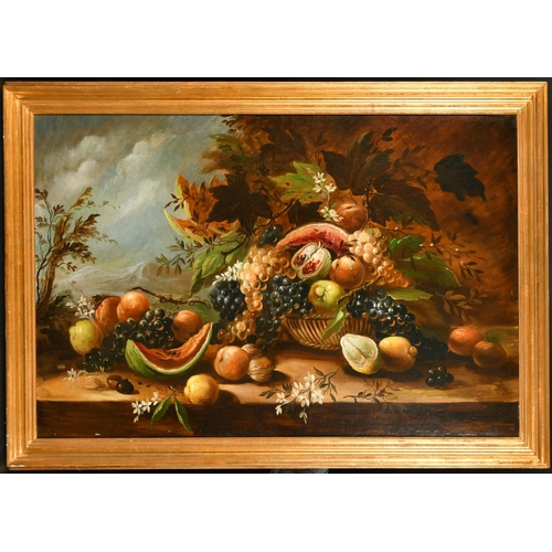 59 - Manner of Mario dei Fiori Nuzzi (1603-1673) Italian. Still Life of Fruit on a Ledge, Oil on canvas, ... 