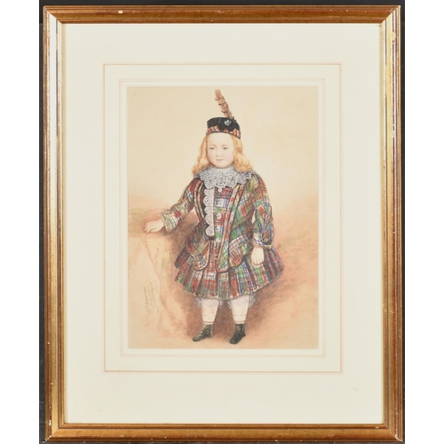 90 - WT Bracewell (act.c.1820) British. A Young Child in Full Tartan Dress, Watercolour, Signed, Inscribe... 