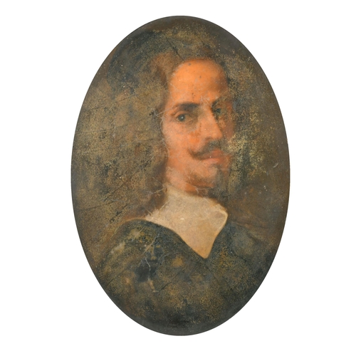 36 - Manner of Anthony Van Dyck (1599-1641) Dutch. Bust Portrait of a Man, Oil on Board, Oval, 7.25