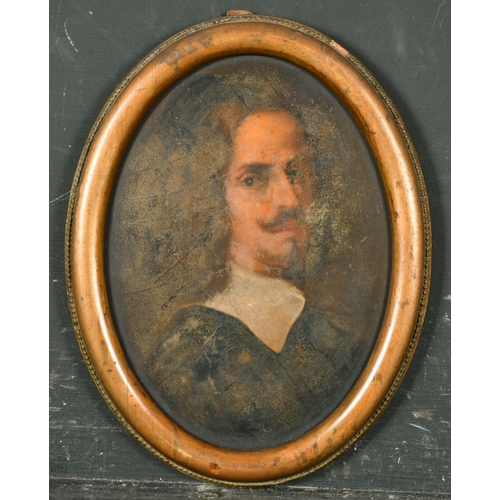 36 - Manner of Anthony Van Dyck (1599-1641) Dutch. Bust Portrait of a Man, Oil on Board, Oval, 7.25