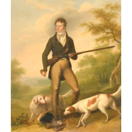 103 - Circle of John Ferneley (1782-1860) British. A Sportsman Holding his Gun with Dogs and a Partridge a... 