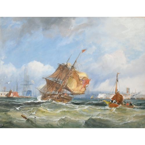 122 - George Chambers II (1830-c.1890) British. A Shipping Scene in Heavy Waters, Oil on card, Signed and ... 