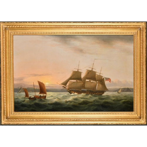 123 - Thomas Luny (1759-1837) British. A Seascape with a 32 Gun Frigate Off Plymouth Sound, Oil on canvas,... 