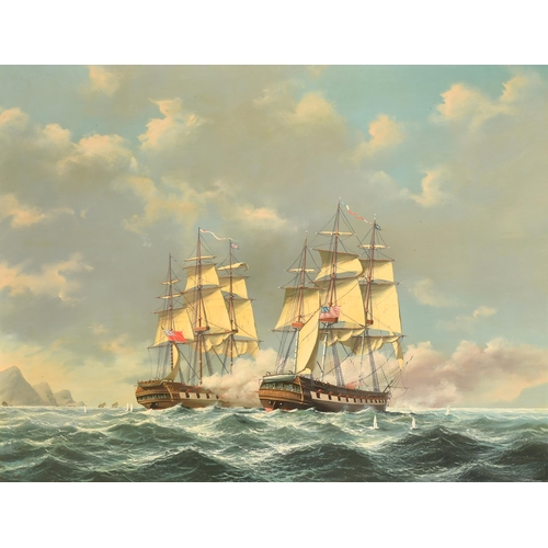 125 - Salvatore Colacicco (1935-    ) Italian. A Sea Battle, possibly The Battle of the Chesapeake, Oil on... 