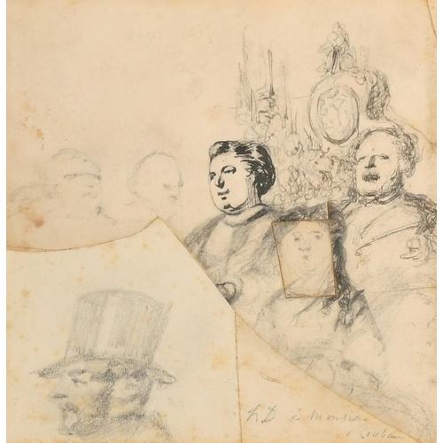 137 - Circle of Honore Daumier (1808-1879) French. Head Studies from The Theatre, Pencil and ink, Signed w... 