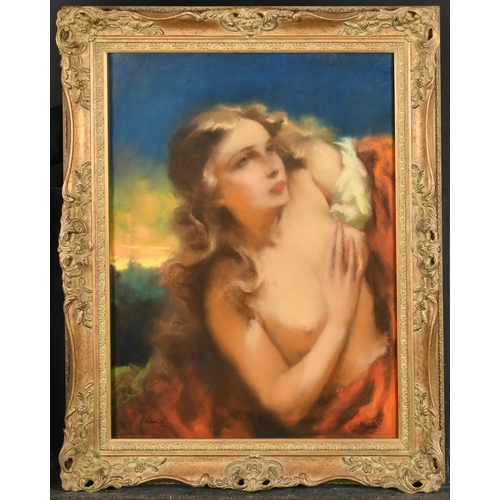 144 - J. Butrynt (Early 20th Century) European. Half Length Portrait of a Naked Lady, Pastel, Indistinctly... 