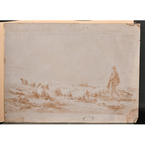 148 - Eugene Joseph Verboeckhoven (1798-1881) Belgian. A Sheep Drover in a Landscape, Ink and wash heighte... 