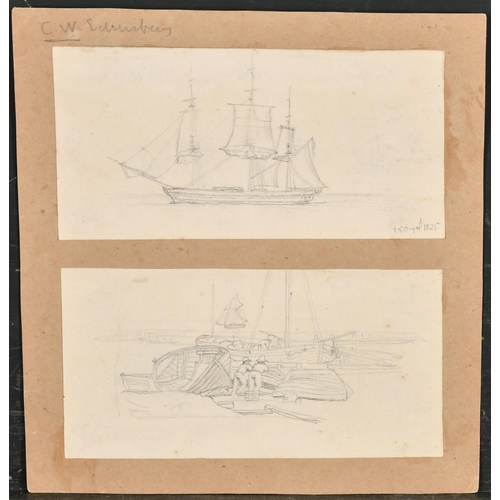 15 - Attributed to Christoffer Wilhelm Eckersberg (1783-1853) Danish. Sketch of a Three Masted Vessel, Pe... 