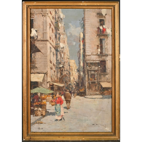 157 - A. Pasini (19th-20th Century) Italian. A Street Market, Oil on canvas, Signed, 18