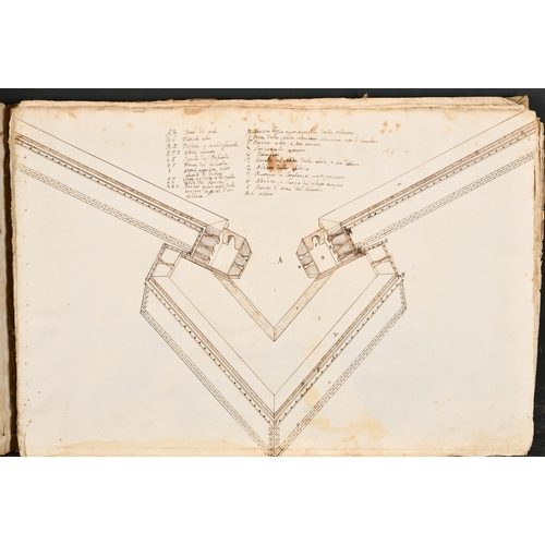 16 - Early 17th Century Italian School. Studies for Renaissance City Fortifications, Ink, Inscribed, 11.7... 