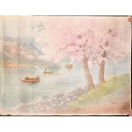 171 - Konpoc (20th Century) Far Eastern. A River Scene with Figures and Boats, Watercolour, Signed, Unfram... 