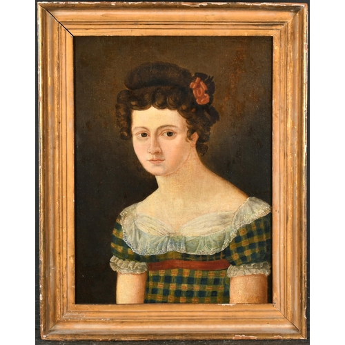 177 - Early 19th Century American School. Bust Portrait of a Young Lady, Oil on canvas, 16