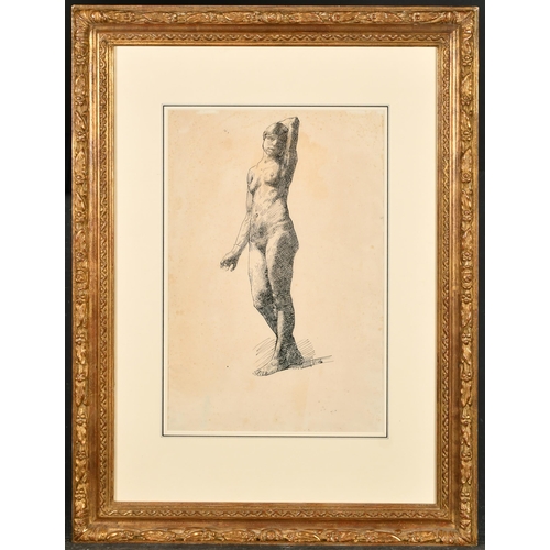 212 - Henry Matthew Brock (1875-1960) British. A Standing Female Nude, Ink, in a fine gilt composition Fre... 