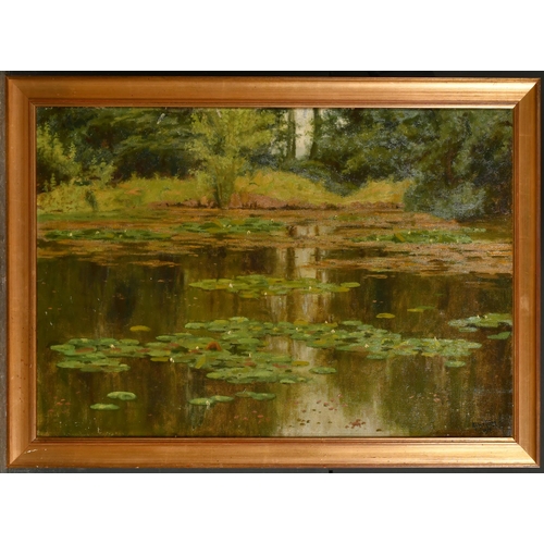 214 - Herbert Alker Tripp (1883-1954) British. A Lily Pond, Oil on canvas, Signed and dated 1915, 19