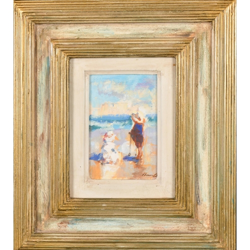 240 - 20th Century European School. A Beach Scene with Children, Oil on board, Indistinctly signed, 5